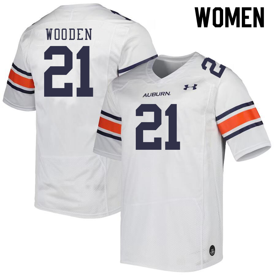 Women #21 Caleb Wooden Auburn Tigers College Football Jerseys Stitched-White
